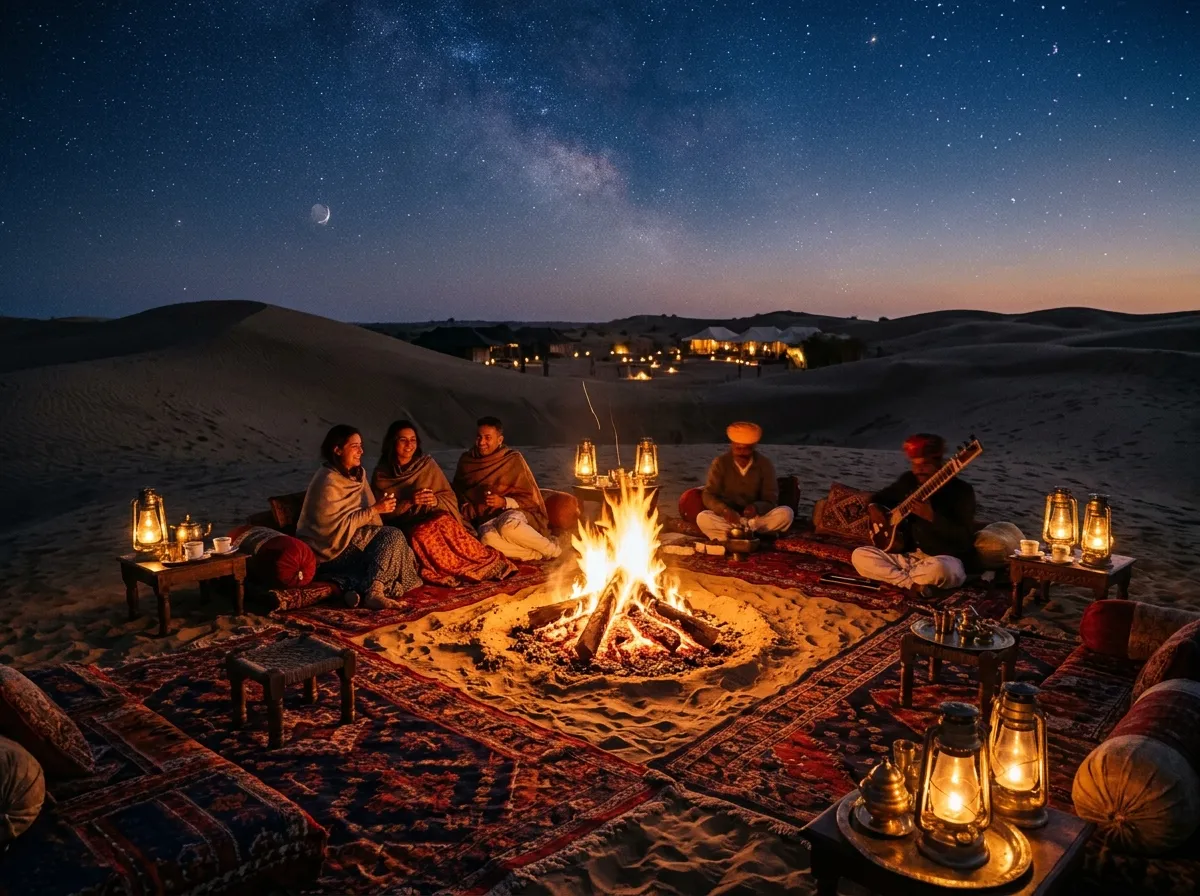 Campfire under Thar desert stars
